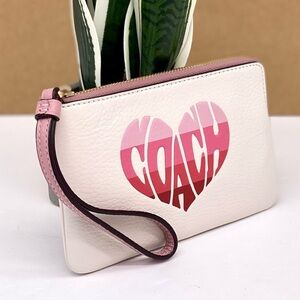 COACH Corner Zip Wristlet Wallet With Stripe Heart Motif